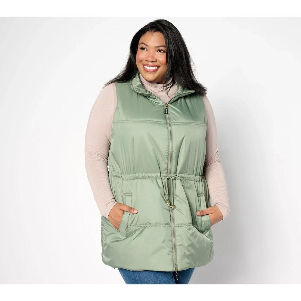 Peace Love World Puffer Vest with Cinch Waist Sage 1X A628272